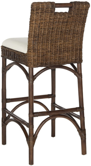 Safavieh Fremont Bar Stool - Coastal Chic Design With Rattan Seat And Mango Wood Frame For Stylish Seating Brown FOX6532C