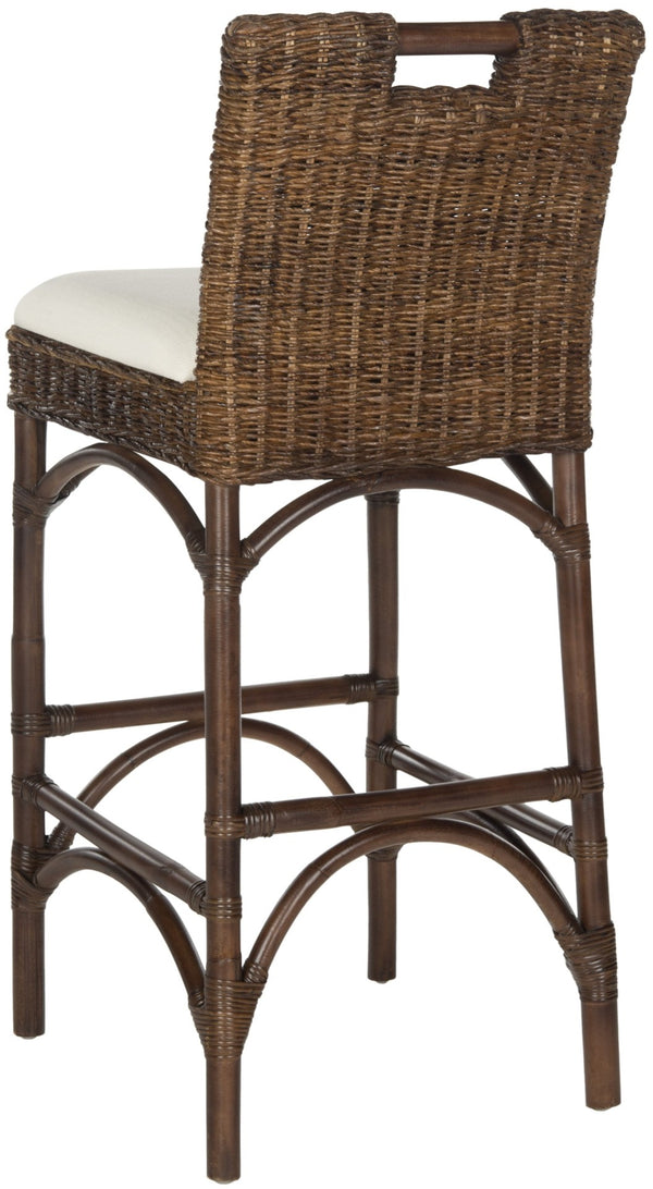 Safavieh Fremont Bar Stool - Coastal Chic Design With Rattan Seat And Mango Wood Frame For Stylish Seating Brown FOX6532C