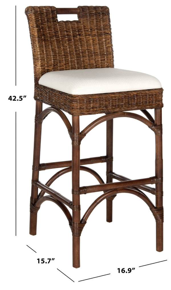 Safavieh Fremont Bar Stool - Coastal Chic Design With Rattan Seat And Mango Wood Frame For Stylish Seating Brown FOX6532C