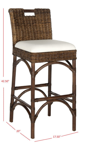 Safavieh Fremont Bar Stool - Coastal Chic Design With Rattan Seat And Mango Wood Frame For Stylish Seating Brown FOX6532C