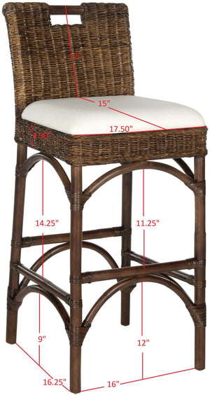 Safavieh Fremont Bar Stool - Coastal Chic Design With Rattan Seat And Mango Wood Frame For Stylish Seating Brown FOX6532C
