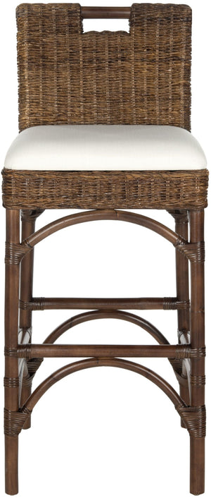 Safavieh Fremont Bar Stool - Coastal Chic Design With Rattan Seat And Mango Wood Frame For Stylish Seating Brown FOX6532C