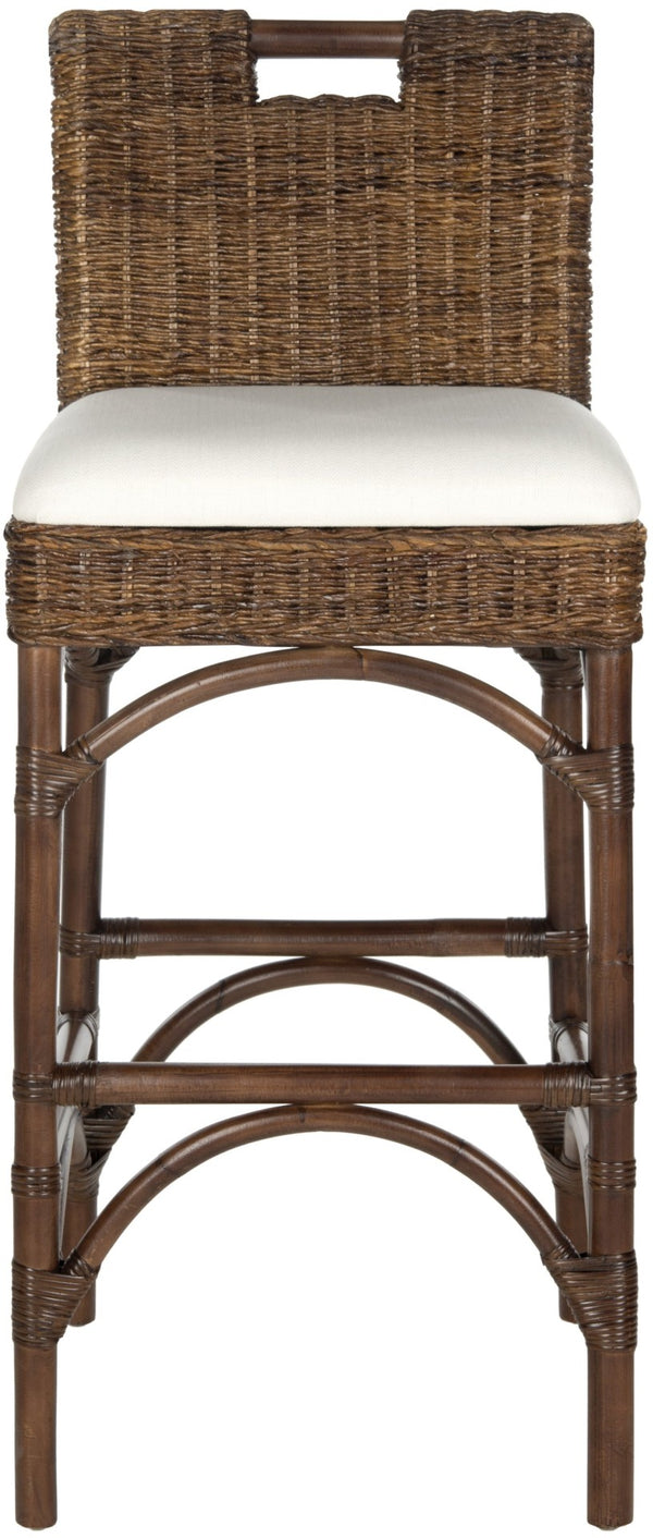 Safavieh Fremont Bar Stool - Coastal Chic Design With Rattan Seat And Mango Wood Frame For Stylish Seating Brown FOX6532C