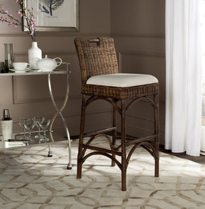 Safavieh Fremont Bar Stool - Coastal Chic Design With Rattan Seat And Mango Wood Frame For Stylish Seating Brown FOX6532C