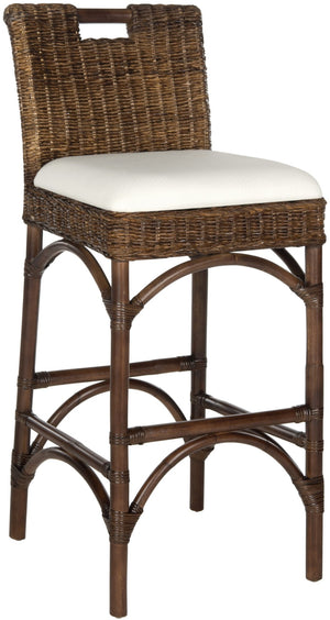 Safavieh Fremont Bar Stool - Coastal Chic Design With Rattan Seat And Mango Wood Frame For Stylish Seating Brown FOX6532C