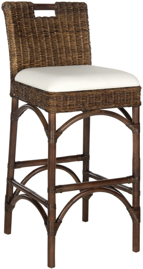 Safavieh Fremont Bar Stool - Coastal Chic Design With Rattan Seat And Mango Wood Frame For Stylish Seating Brown FOX6532C