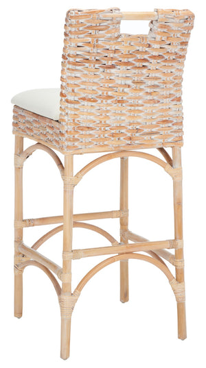 Safavieh Fremont Coastal-Chic Barstool – Whitewashed Rattan & Bamboo-Inspired Design For Stylish Seating FOX6532D
