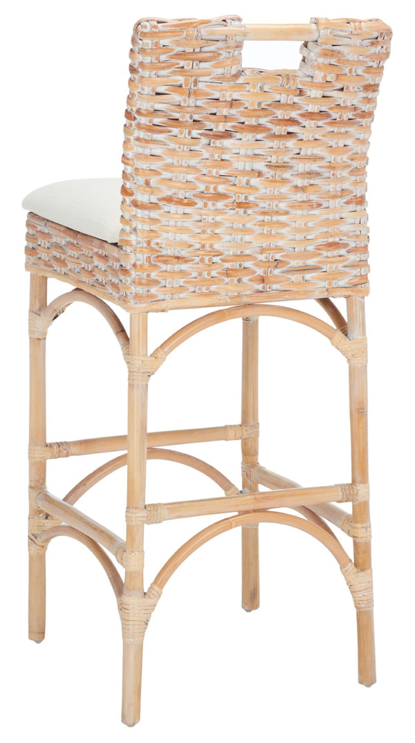 Safavieh Fremont Coastal-Chic Barstool – Whitewashed Rattan & Bamboo-Inspired Design For Stylish Seating FOX6532D