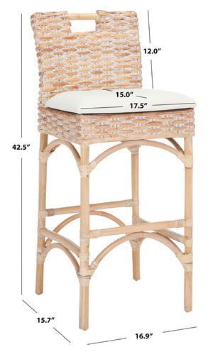 Safavieh Fremont Coastal-Chic Barstool – Whitewashed Rattan & Bamboo-Inspired Design For Stylish Seating FOX6532D