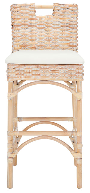 Safavieh Fremont Coastal-Chic Barstool – Whitewashed Rattan & Bamboo-Inspired Design For Stylish Seating FOX6532D