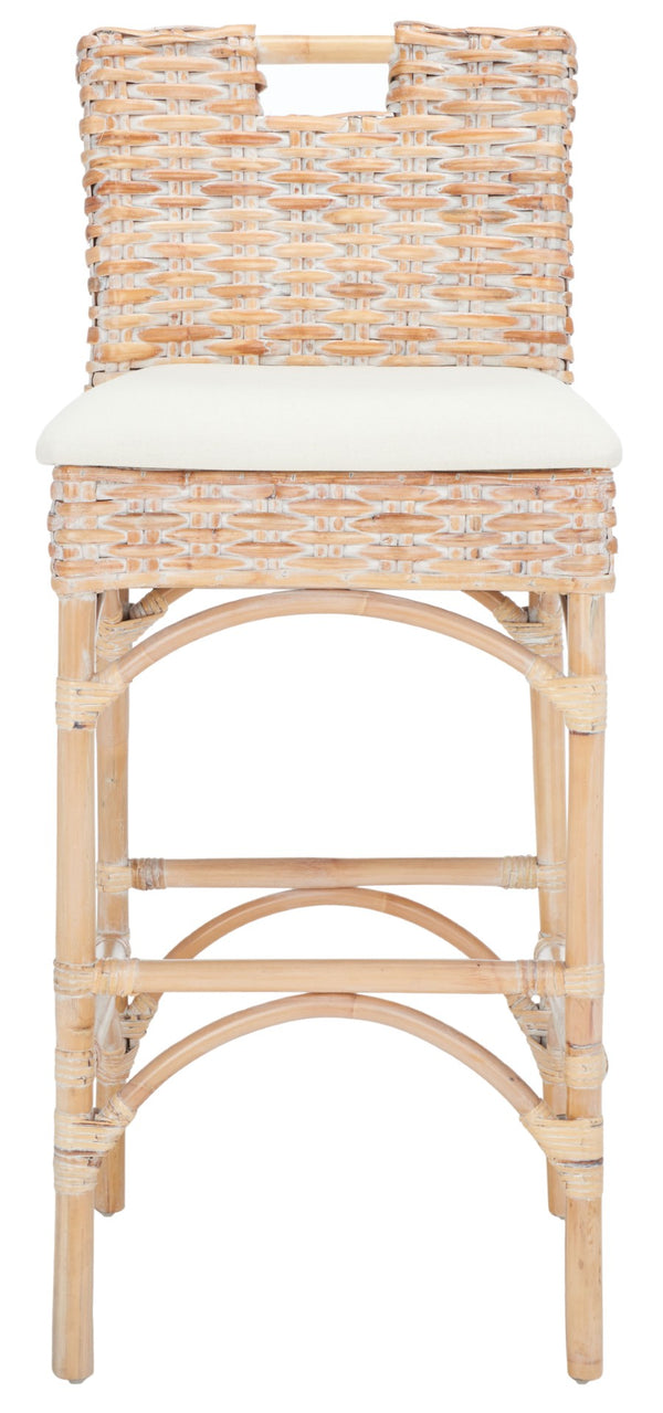 Safavieh Fremont Coastal-Chic Barstool – Whitewashed Rattan & Bamboo-Inspired Design For Stylish Seating FOX6532D