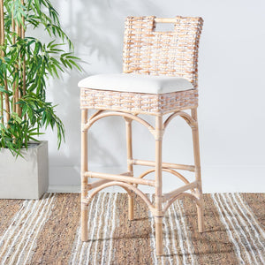 Safavieh Fremont Coastal-Chic Barstool – Whitewashed Rattan & Bamboo-Inspired Design For Stylish Seating FOX6532D