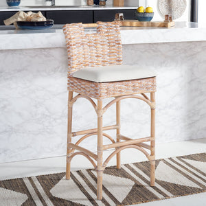 Safavieh Fremont Coastal-Chic Barstool – Whitewashed Rattan & Bamboo-Inspired Design For Stylish Seating FOX6532D