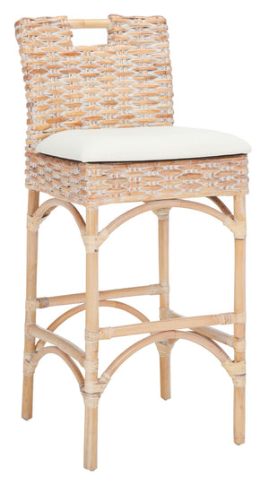 Safavieh Fremont Coastal-Chic Barstool – Whitewashed Rattan & Bamboo-Inspired Design For Stylish Seating FOX6532D