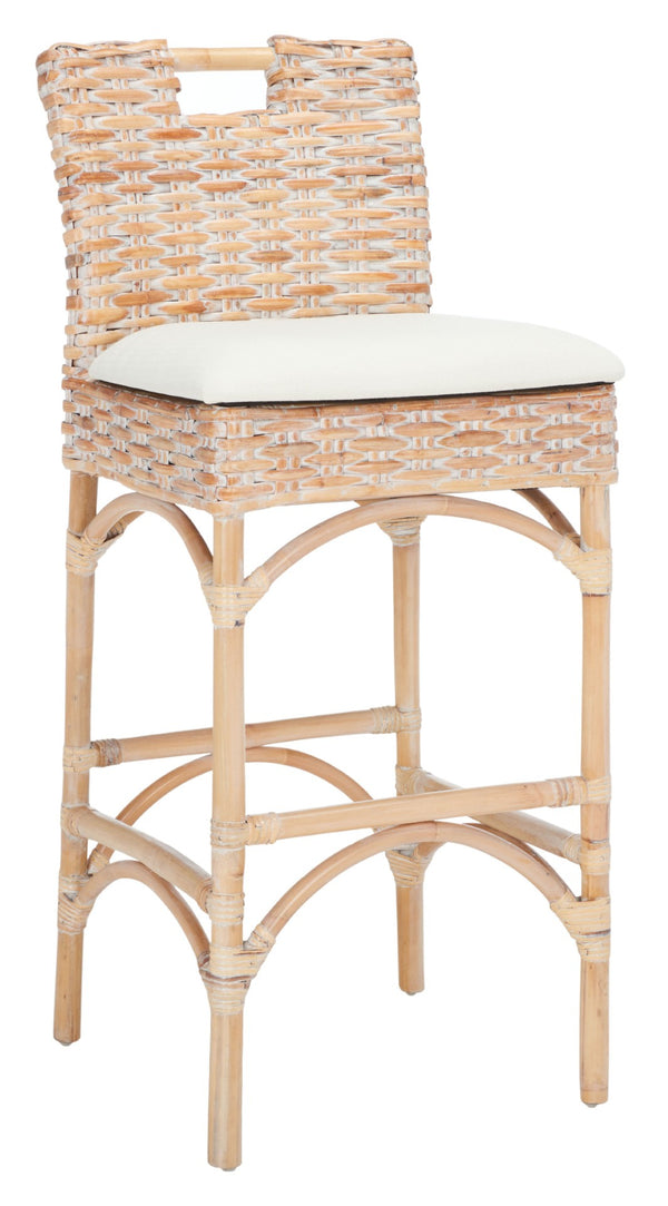 Safavieh Fremont Coastal-Chic Barstool – Whitewashed Rattan & Bamboo-Inspired Design For Stylish Seating FOX6532D