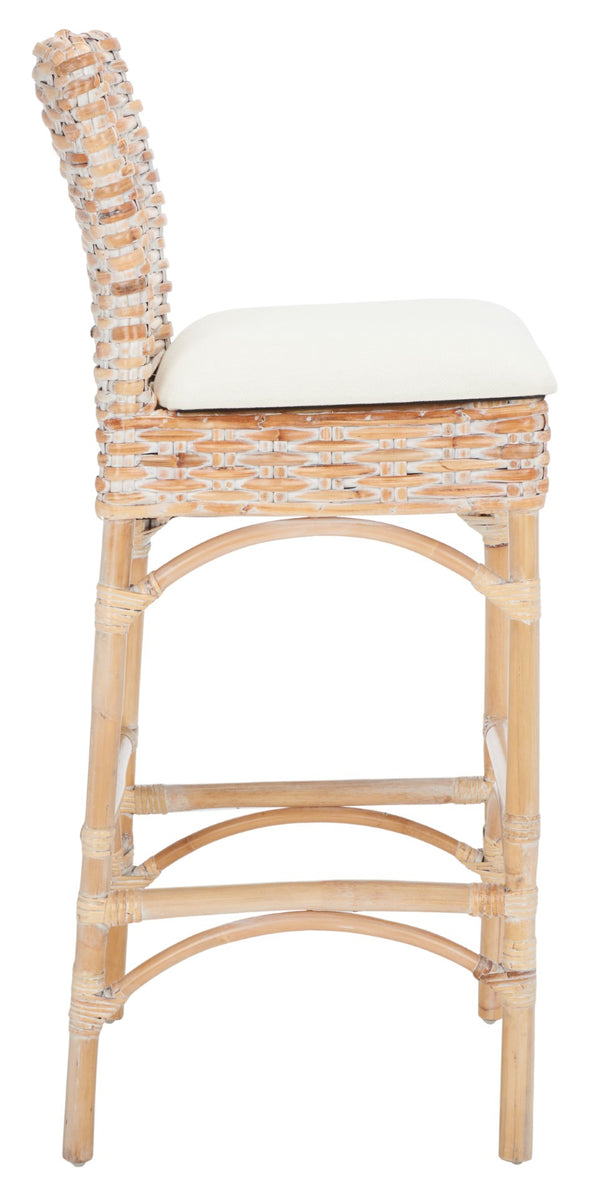 Safavieh Fremont Coastal-Chic Barstool – Whitewashed Rattan & Bamboo-Inspired Design For Stylish Seating FOX6532D