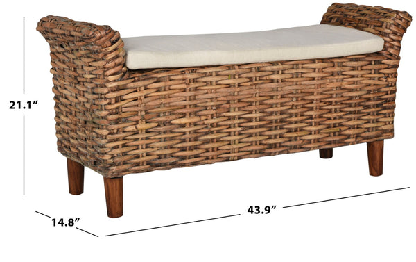 Safavieh Palermo Bench - Handcrafted Mango Wood & Kretes Fiber With Comfortable Upholstered Cushion, Ideal For Entryways FOX6533A