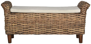 Safavieh Palermo Bench - Handcrafted Mango Wood & Kretes Fiber With Comfortable Upholstered Cushion, Ideal For Entryways FOX6533A