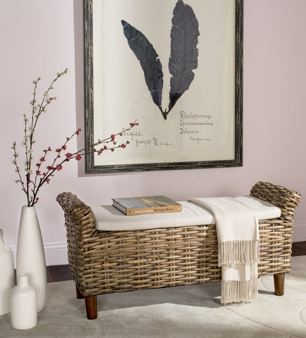 Safavieh Palermo Bench - Handcrafted Mango Wood & Kretes Fiber With Comfortable Upholstered Cushion, Ideal For Entryways FOX6533A