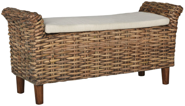 Safavieh Palermo Bench - Handcrafted Mango Wood & Kretes Fiber With Comfortable Upholstered Cushion, Ideal For Entryways FOX6533A
