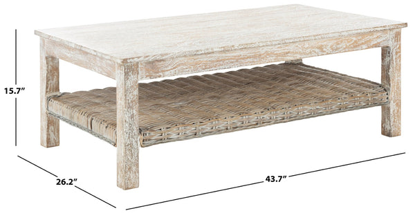 Safavieh Minerva Rustic-Modern Coffee Table - Whitewashed Mango Wood, Timeless Character For Cozy Living Spaces FOX6535A