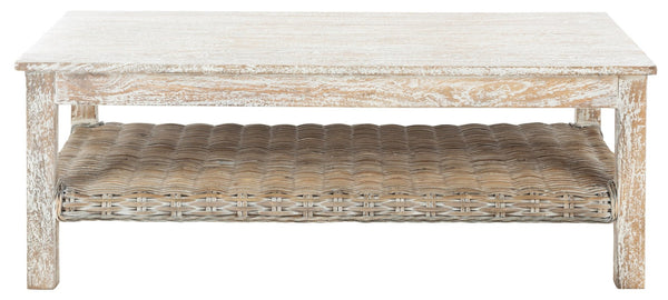 Safavieh Minerva Rustic-Modern Coffee Table - Whitewashed Mango Wood, Timeless Character For Cozy Living Spaces FOX6535A