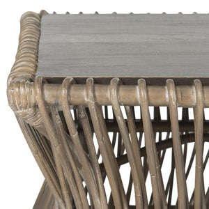 Safavieh Gensho Coffee Table – Artfully Designed Mango Wood & Rattan, Modern Sculpture For Your Living Space Grey White Wash FOX6536A