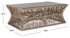 Safavieh Gensho Coffee Table – Artfully Designed Mango Wood & Rattan, Modern Sculpture For Your Living Space Grey White Wash FOX6536A
