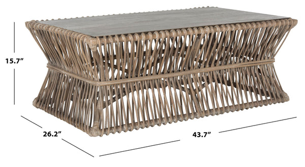 Safavieh Gensho Coffee Table – Artfully Designed Mango Wood & Rattan, Modern Sculpture For Your Living Space Grey White Wash FOX6536A