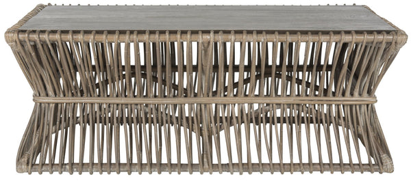 Safavieh Gensho Coffee Table – Artfully Designed Mango Wood & Rattan, Modern Sculpture For Your Living Space Grey White Wash FOX6536A