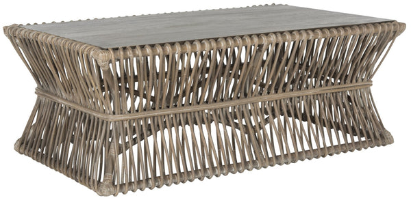 Safavieh Gensho Coffee Table – Artfully Designed Mango Wood & Rattan, Modern Sculpture For Your Living Space Grey White Wash FOX6536A