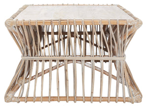 Safavieh Gensho Coffee Table – Artfully Designed Mango Wood & Rattan, Modern Sculpture For Your Living Space Grey White Wash FOX6536A