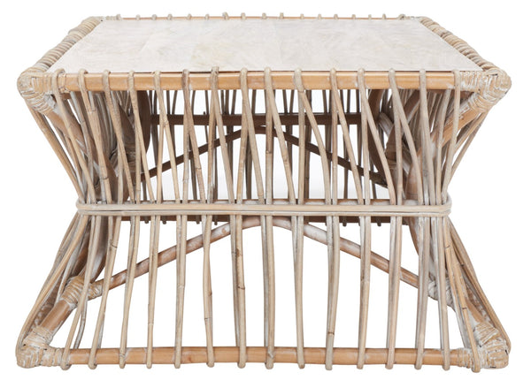 Safavieh Gensho Coffee Table – Artfully Designed Mango Wood & Rattan, Modern Sculpture For Your Living Space Grey White Wash FOX6536A