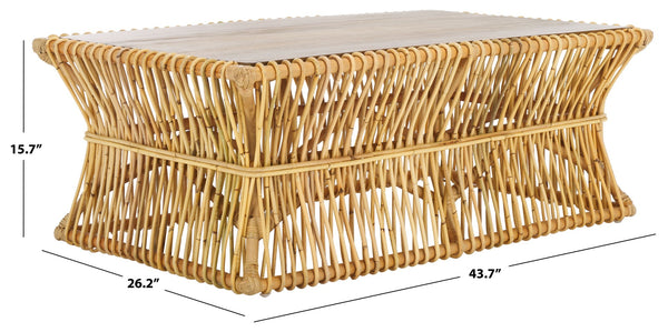 Safavieh Gensho Coffee Table - Artisanal Mango Wood Design With Woven Motifs For Contemporary Living Spaces Natural / Golden Brown FOX6536B