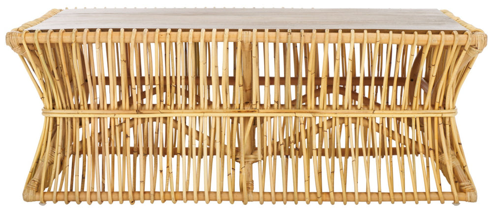 Safavieh Gensho Coffee Table - Artisanal Mango Wood Design With Woven Motifs For Contemporary Living Spaces Natural / Golden Brown FOX6536B
