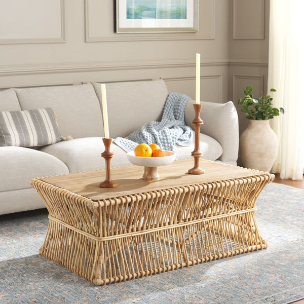 Safavieh Gensho Coffee Table - Artisanal Mango Wood Design With Woven Motifs For Contemporary Living Spaces Natural / Golden Brown FOX6536B