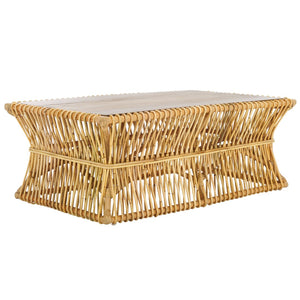 Safavieh Gensho Coffee Table - Artisanal Mango Wood Design With Woven Motifs For Contemporary Living Spaces Natural / Golden Brown FOX6536B