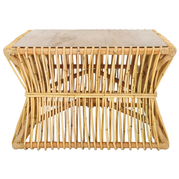 Safavieh Gensho Coffee Table - Artisanal Mango Wood Design With Woven Motifs For Contemporary Living Spaces Natural / Golden Brown FOX6536B