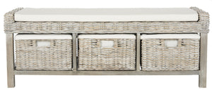 Safavieh Kobutsu Storage Bench - Rustic Coastal Charm With Grey White-Wash Finish & 3 Built-In Baskets FOX6537A