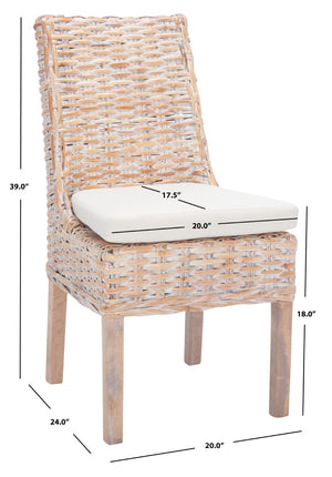 Safavieh SUNCOAST Side Chair with Removable Cushion - Coastal Whitewash Rattan Accent Chairs, Set of 2 FOX6540A-SET2