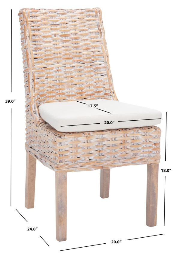 Safavieh SUNCOAST Side Chair with Removable Cushion - Coastal Whitewash Rattan Accent Chairs, Set of 2 FOX6540A-SET2