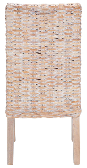 Safavieh SUNCOAST Side Chair with Removable Cushion - Coastal Whitewash Rattan Accent Chairs, Set of 2 FOX6540A-SET2