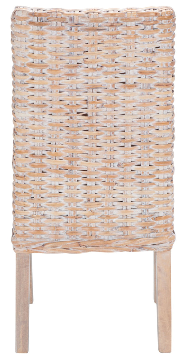 Safavieh SUNCOAST Side Chair with Removable Cushion - Coastal Whitewash Rattan Accent Chairs, Set of 2 FOX6540A-SET2