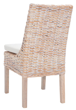 Safavieh SUNCOAST Side Chair with Removable Cushion - Coastal Whitewash Rattan Accent Chairs, Set of 2 FOX6540A-SET2