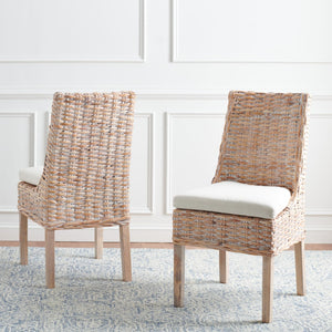 Safavieh SUNCOAST Side Chair with Removable Cushion - Coastal Whitewash Rattan Accent Chairs, Set of 2 FOX6540A-SET2