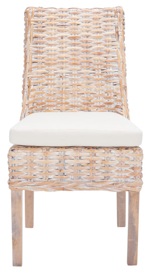 Safavieh SUNCOAST Side Chair with Removable Cushion - Coastal Whitewash Rattan Accent Chairs, Set of 2 FOX6540A-SET2