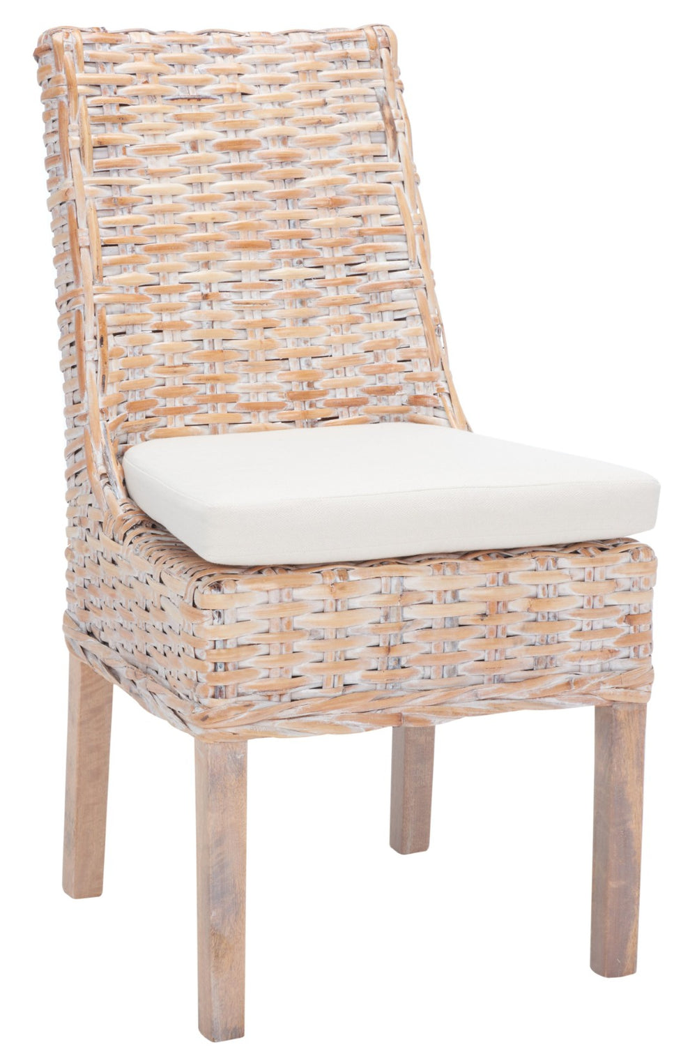 Safavieh SUNCOAST Side Chair with Removable Cushion - Coastal Whitewash Rattan Accent Chairs, Set of 2 FOX6540A-SET2