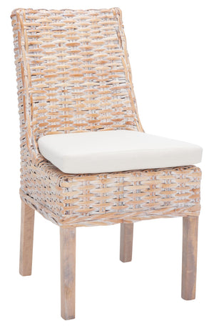 Safavieh SUNCOAST Side Chair with Removable Cushion - Coastal Whitewash Rattan Accent Chairs, Set of 2 FOX6540A-SET2