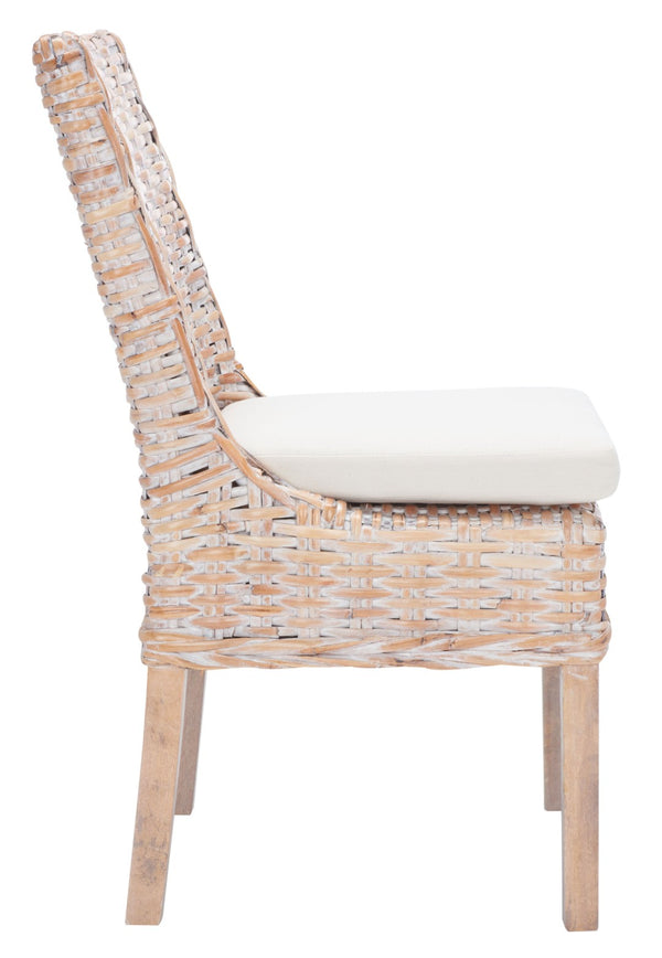 Safavieh SUNCOAST Side Chair with Removable Cushion - Coastal Whitewash Rattan Accent Chairs, Set of 2 FOX6540A-SET2