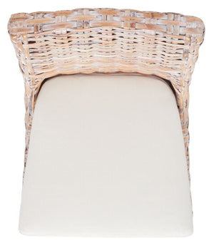 Safavieh SUNCOAST Side Chair with Removable Cushion - Coastal Whitewash Rattan Accent Chairs, Set of 2 FOX6540A-SET2